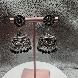 Silver and Black Jhumka Earrings
